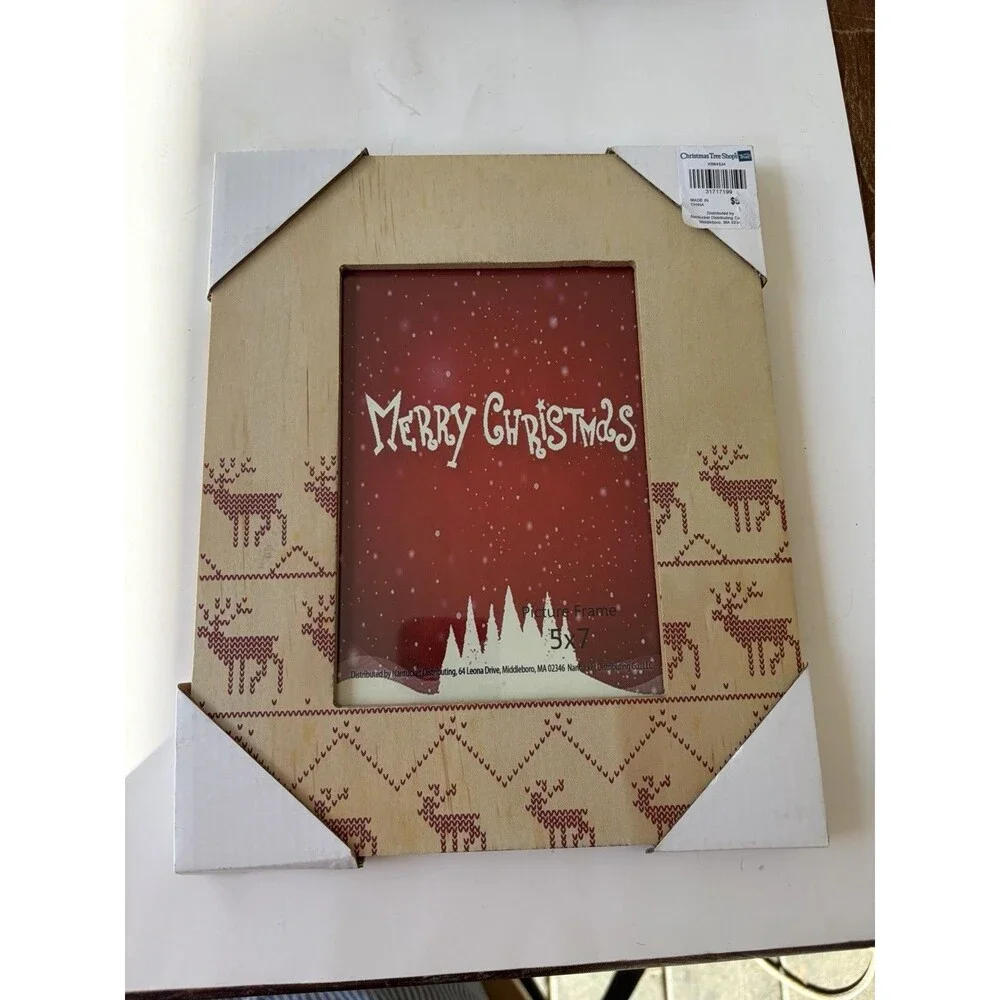 Vintage Christmas Tree Shops Nordic Reindeer Wood 5x7 Picture Frame Farmhouse